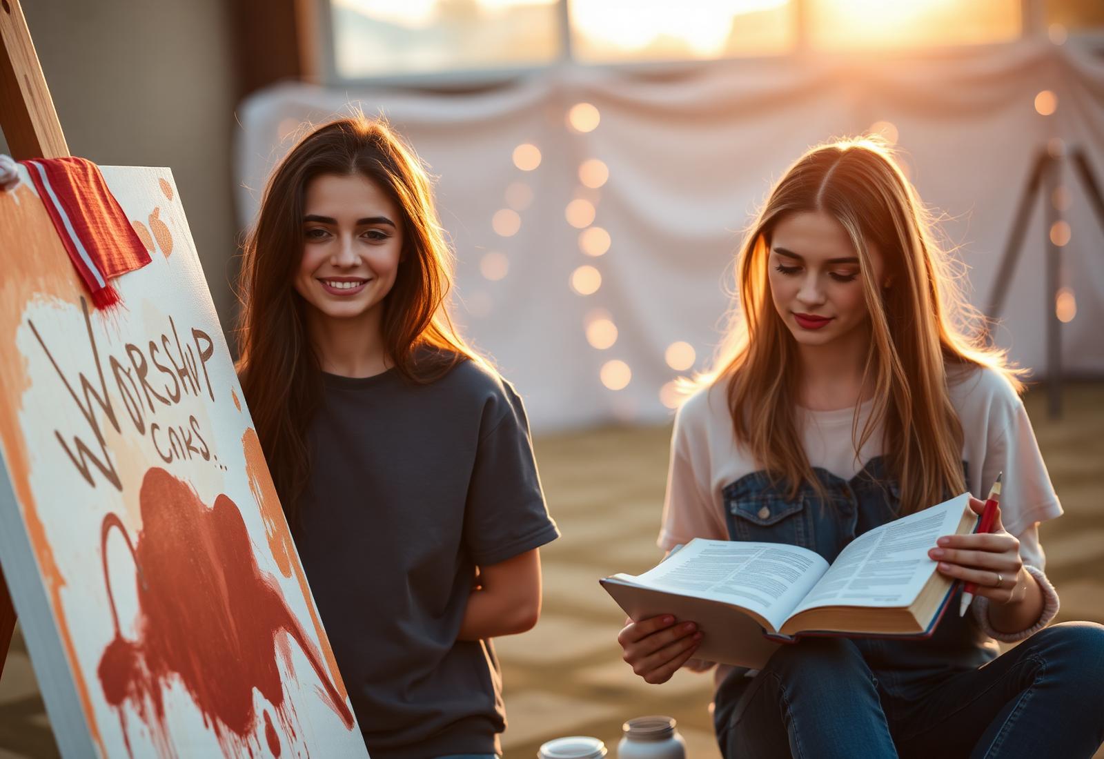 Students creating art and studying the Bible together